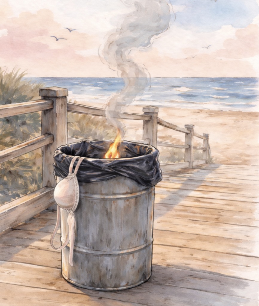 Bra burning in a garbage can