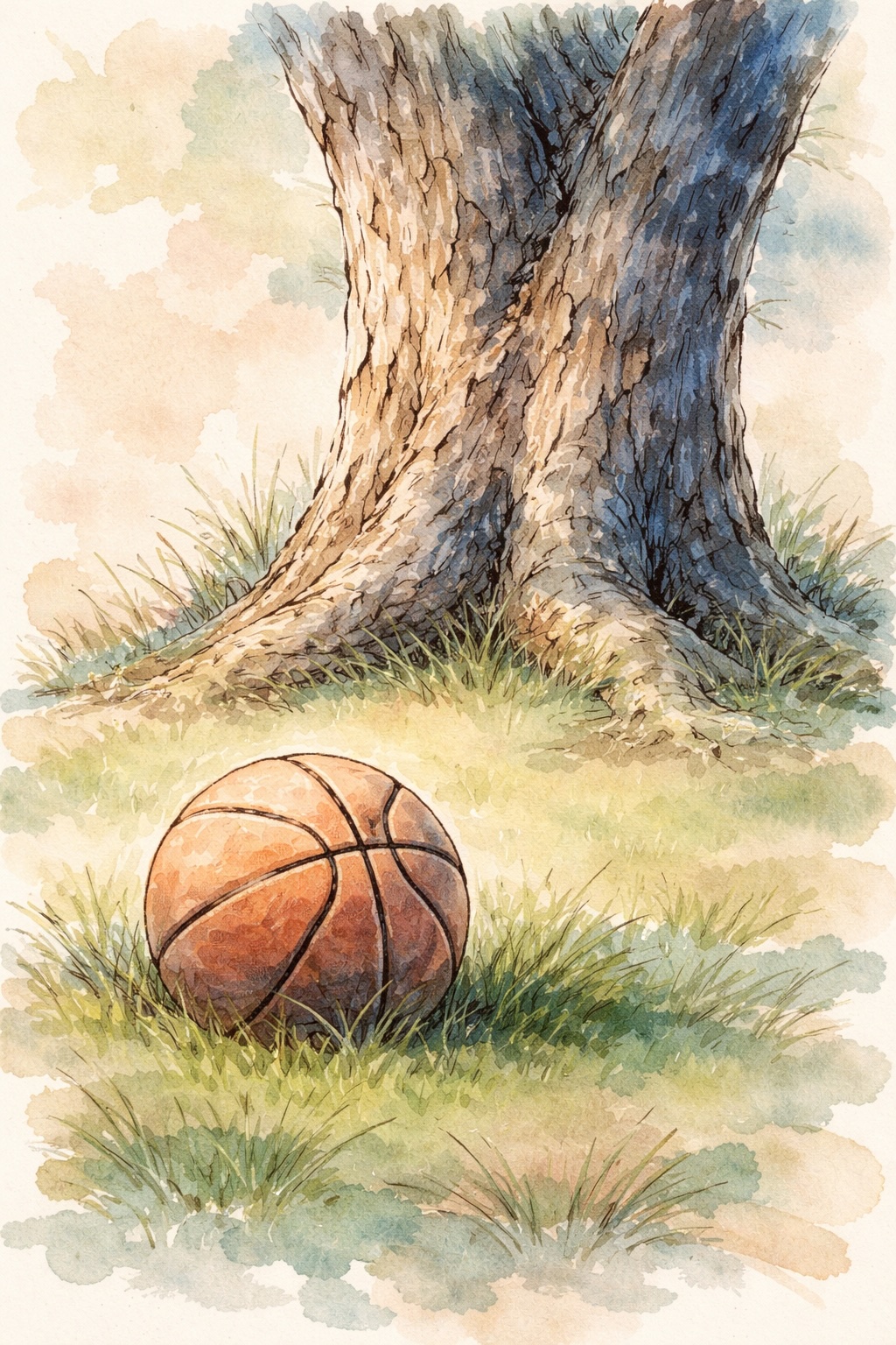Basketball in front of a walnut tree