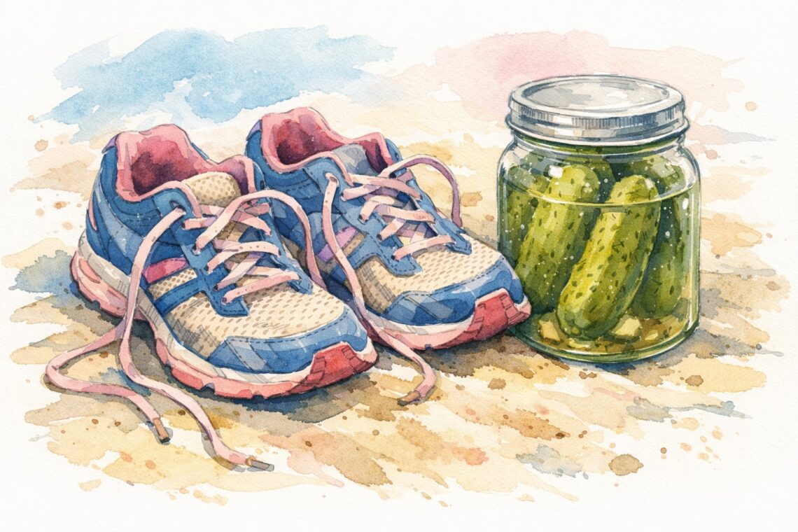 Sandy shoes and pickle jar