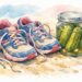 Sandy shoes and pickle jar