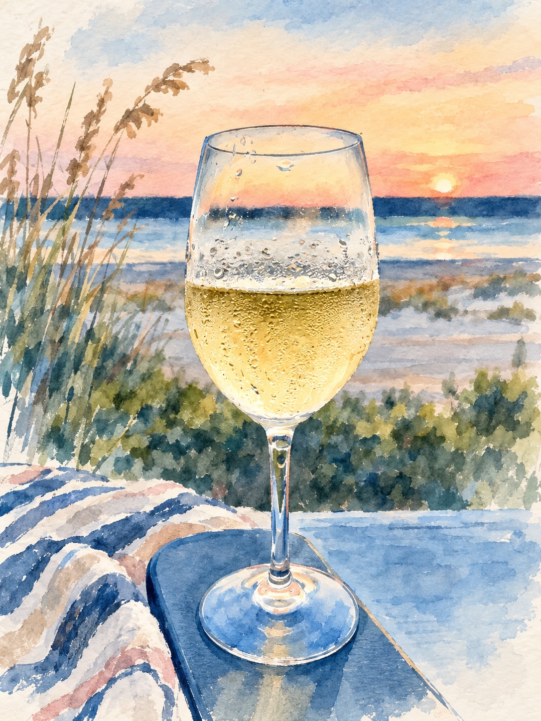 Prosecco glass at sunset
